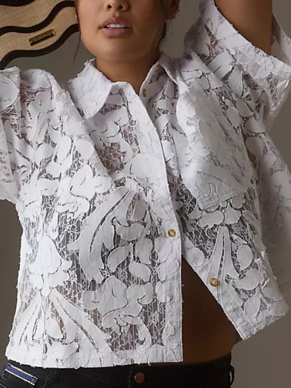 Pilcro Lace Button Down Top NWT
